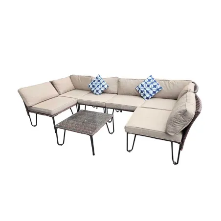 Ensemble Family - Canapé d'angle modulable 3 places + table basse en acier et polyester