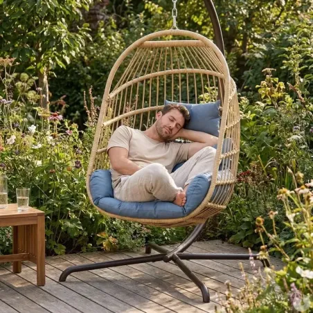 Chaise suspendue 4 pieds en acier avec coussin polyester - Design pliant et détente