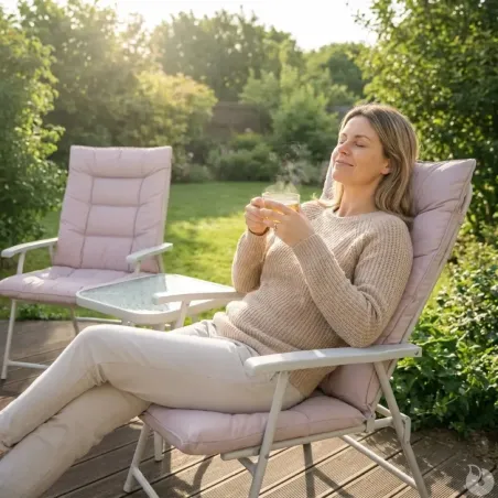 Ensemble Cosy 2 Fauteuils Pliants + Table Basse en Acier et Polyester