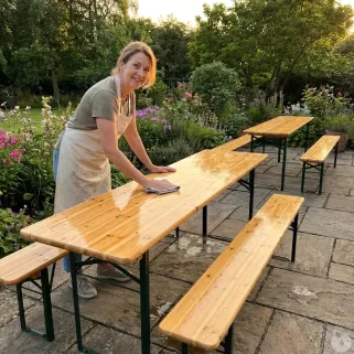Lot de 4 set brasserie : 4 tables Extérieure en Pin Massif