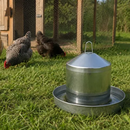 Abreuvoir Poules à Double Parois en Tôle Galvanisée 8 L