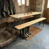 Lot de 2 Tables Extérieure en Pin Massif 177 cm avec 4 Bancs Bois / métal
