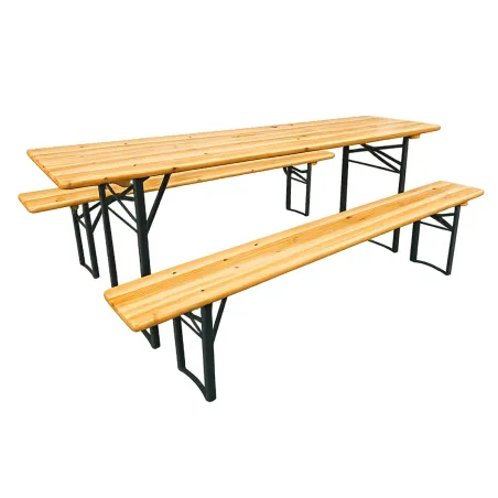 Lot de 2 Tables Extérieure en Pin Massif 177 cm avec 4 Bancs Bois / métal