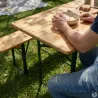 Lot de 2 Tables Extérieure en Pin Massif 177 cm avec 4 Bancs Bois / métal