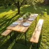Lot de 2 Tables Extérieure en Pin Massif 177 cm avec 4 Bancs Bois / métal