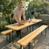 Lot de 2 Tables Extérieure en Pin Massif 177 cm avec 4 Bancs Bois / métal