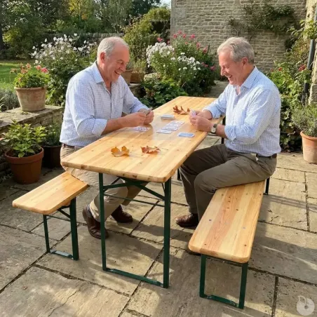 Lot de 2 Tables Extérieure en Pin Massif 177 cm avec 4 Bancs Bois / métal