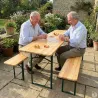 Lot de 2 Tables Extérieure en Pin Massif 177 cm avec 4 Bancs Bois / métal