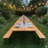 Lot de 2 Tables Extérieure en Pin Massif 177 cm avec 4 Bancs Bois / métal