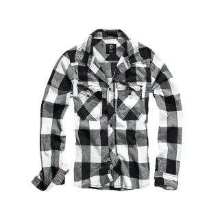 Chemise Homme à Carreaux Brandit® - Blanche et Noire - Manches Longues en Flanelle 100% Coton
