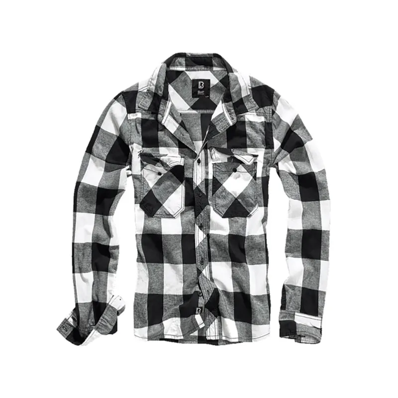 Chemise Homme à Carreaux Brandit® - Blanche et Noire - Manches Longues en Flanelle 100% Coton