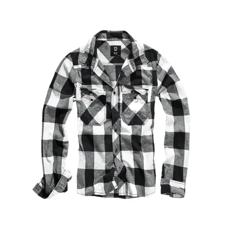 Chemise Homme à Carreaux Brandit® - Blanche et Noire - Manches Longues en Flanelle 100% Coton
