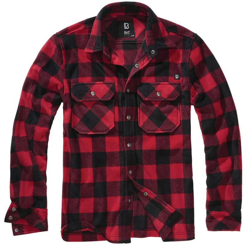 Chemise Polaire Homme Jeff Brandit® - Rouge et Noire - Manches Longues