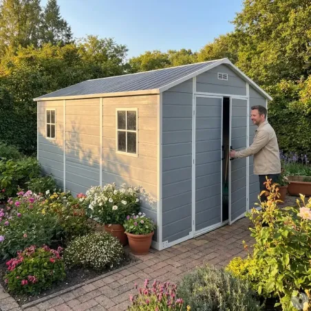 Abri de jardin Lys en plastique 240x287x230,8cm - Résistant et spacieux