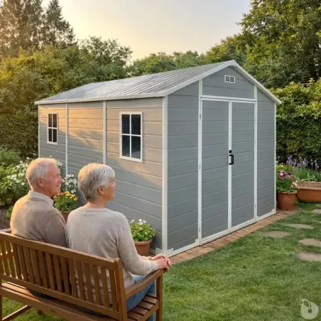 Abri de jardin Lys en plastique 240x287x230,8cm - Résistant et spacieux