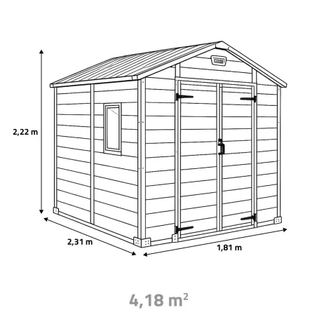 Abri de jardin Lys en plastique 181x231x222cm - Panneaux 12mm & structure aluminium