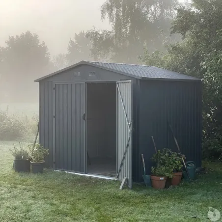 Abri de jardin métal gris et crème 245 x 193 x 180 cm