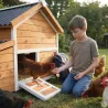 Kit Poulailler 3 poules Bois Confort toit plastique + Enclos