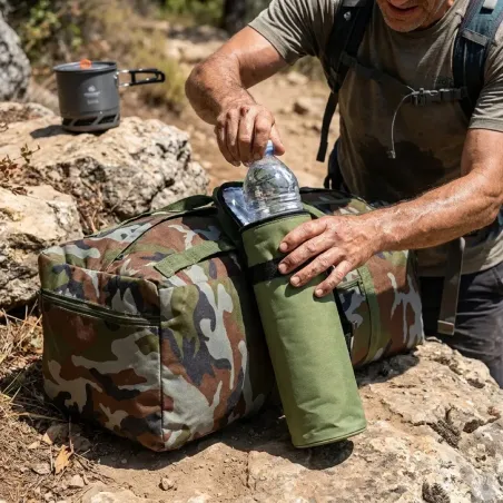 Sac camo 70 l avec Etui étanche Téléphone et Porte Bouteille Isotherme