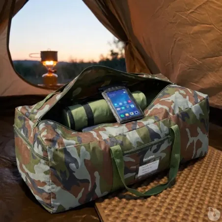 Sac camo 70 l avec Etui étanche Téléphone et Porte Bouteille Isotherme