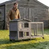 Clapier lapin bois mobile à roulettes toit en asphalte