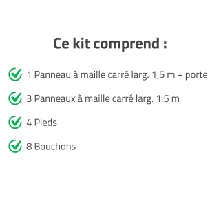 Kit chenil maille carrée carré 1,50 x 1,50 m