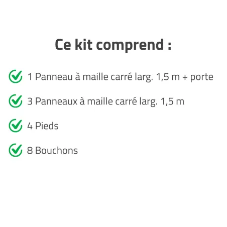 Kit chenil maille carrée carré 1,50 x 1,50 m