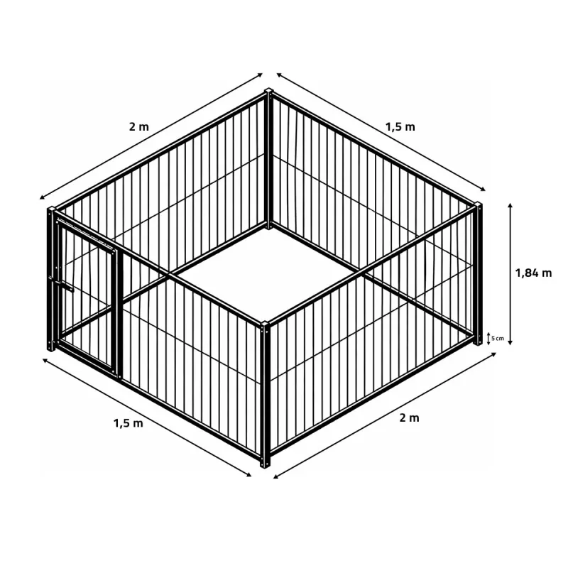 Kit chenil barreaux rectangulaire 1,50 x 2 m