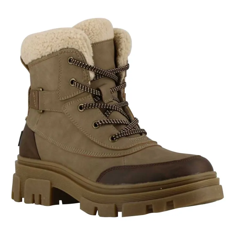 Bottines fourrées taupe effet peau de pêche fourrure synthétique