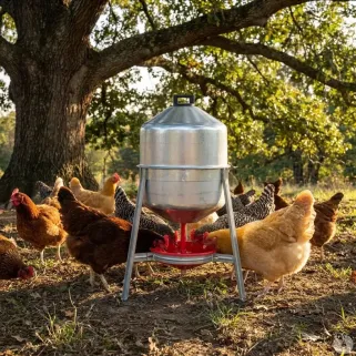 Lot de 2 Abreuvoirs poules et volailles métal galvanisé 30 L sur pieds