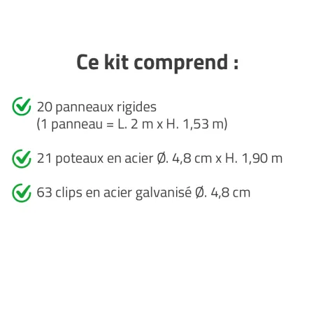 Kit de clôture grillagée rigide 40 m - Hauteur 153 cm - Panneaux galvanisés époxy