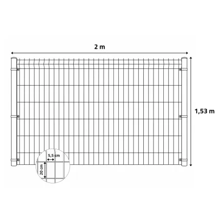 Kit de clôture grillagée rigide 20 m - Hauteur 153 cm - Panneaux galvanisés époxy