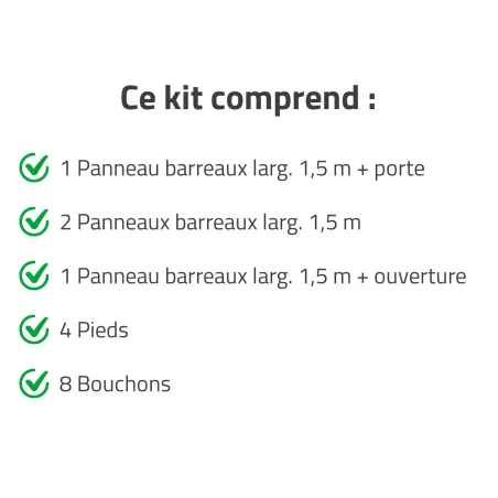 Kit chenil barreaux carré 1,50 x 1,50 m avec ouverture