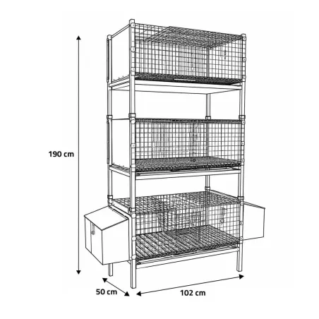 Kit complet 3 cages d'élevage lapin 102 X 50 X 190 cm