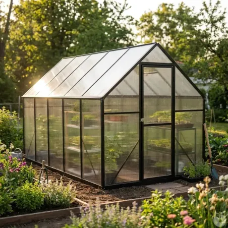 Serre de jardin en aluminium et polycarbonate 292x177x192 cm - Transparente avec protection UV