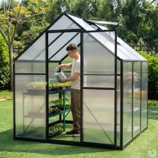 Serre de jardin aluminium 177x177x192 cm avec polycarbonate 4 mm