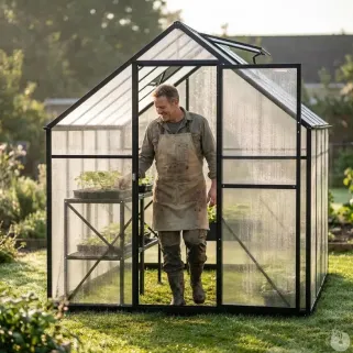 Serre de Jardin en Aluminium avec Polycarbonate 119x177x192cm - Transparente et Verte