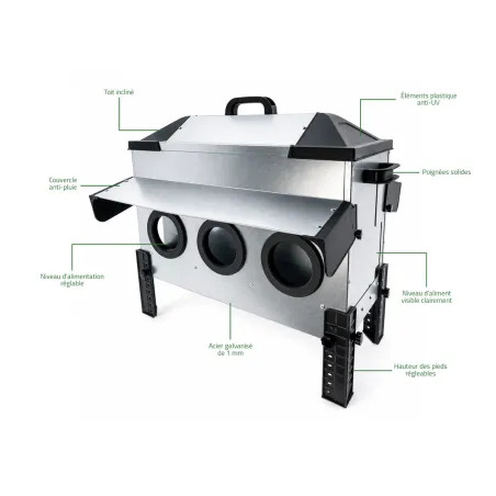 Mangeoire Robust® en Acier Galvanisé - 18kg avec Ouvertures Intelligentes