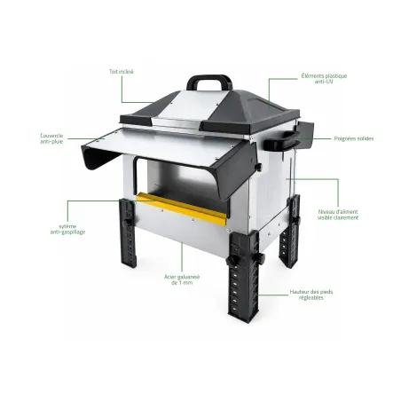 Mangeoire Robust® Grande Ouverture 16kg - Acier Galvanisé pour Volailles, Canards et Oies
