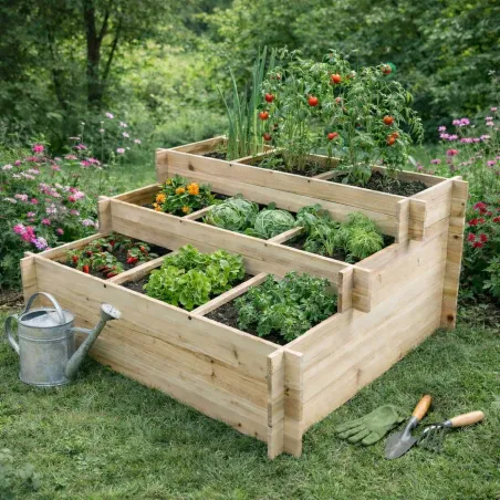Lot de 3 carrés potager bois de sapin avec géotextile