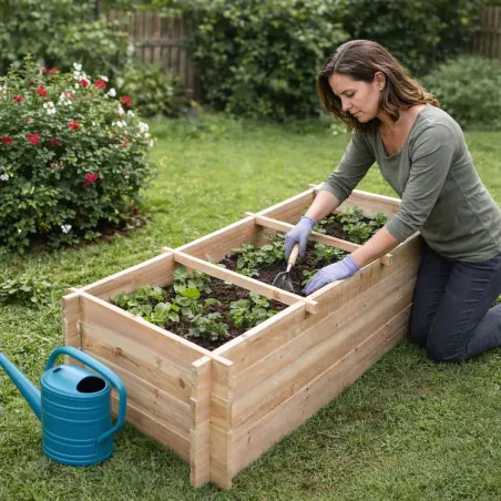 Lot de 3 carrés potager bois de sapin avec géotextile