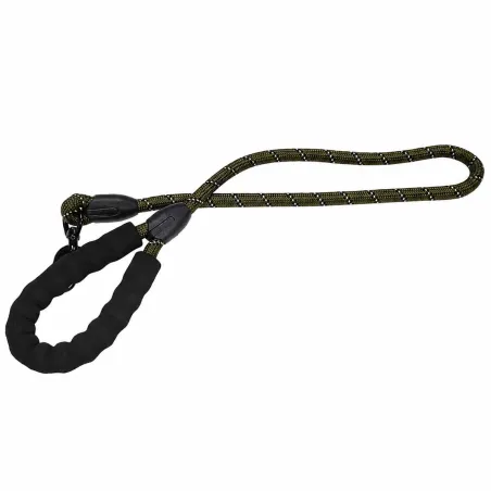 Longe réfléchissante nylon kaki 120x1,2cm pour chien
