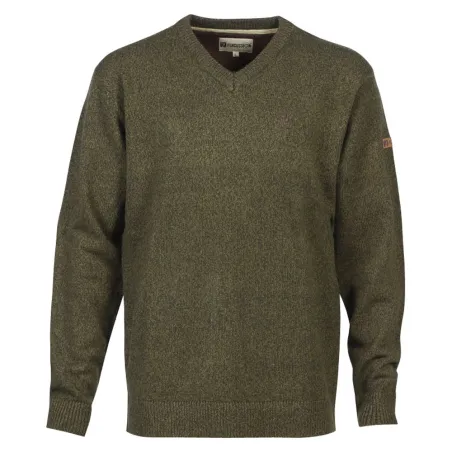 Pull col V kaki 70% acrylique 30% laine - Maille douce mixte