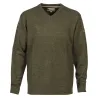 Pull col V kaki 70% acrylique 30% laine - Maille douce mixte