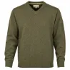 Pull col V kaki 70% acrylique 30% laine - Maille douce mixte