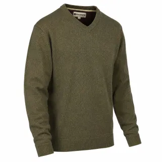 Pull col V kaki 70% acrylique 30% laine - Maille douce mixte