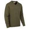 Pull col V kaki 70% acrylique 30% laine - Maille douce mixte