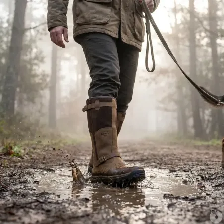 Bottes chasse cuir marron fourrée Iceland Gore-Tex + sac