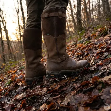 Bottes chasse cuir marron fourrée Iceland Gore-Tex + sac