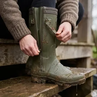 Bottes de chasse Alaska soufflet Zip caoutchouc kaki 39 à 47